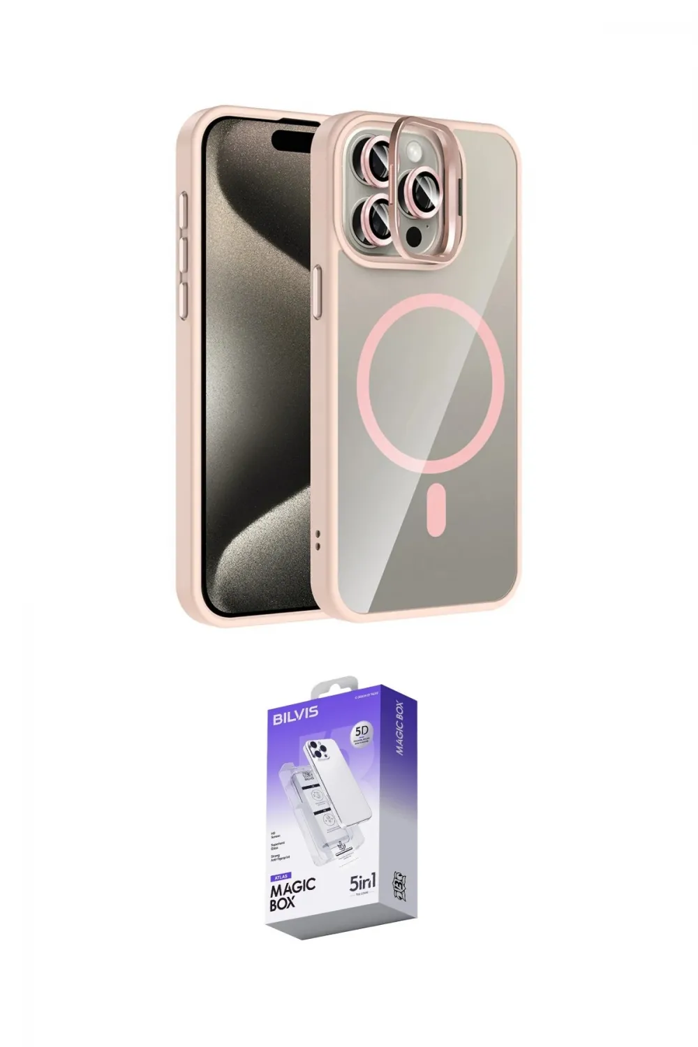 ieg™ iPhone 15 Pro Max Kılıf Yadigar Asil Koleksiyonu - Siyah Bilvis 5in1 3D Magic Cam Ekran Koruyucu