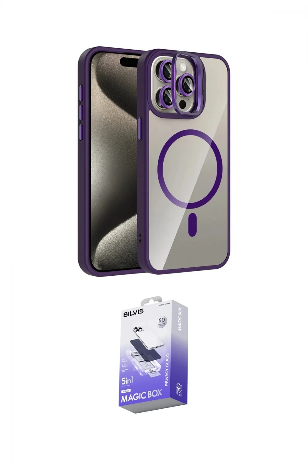 ieg™ iPhone 15 Pro Max Kılıf Yadigar Asil Koleksiyonu - Siyah Bilvis 5in1 5D Magic Hayalet Cam Ekran Koruyucu