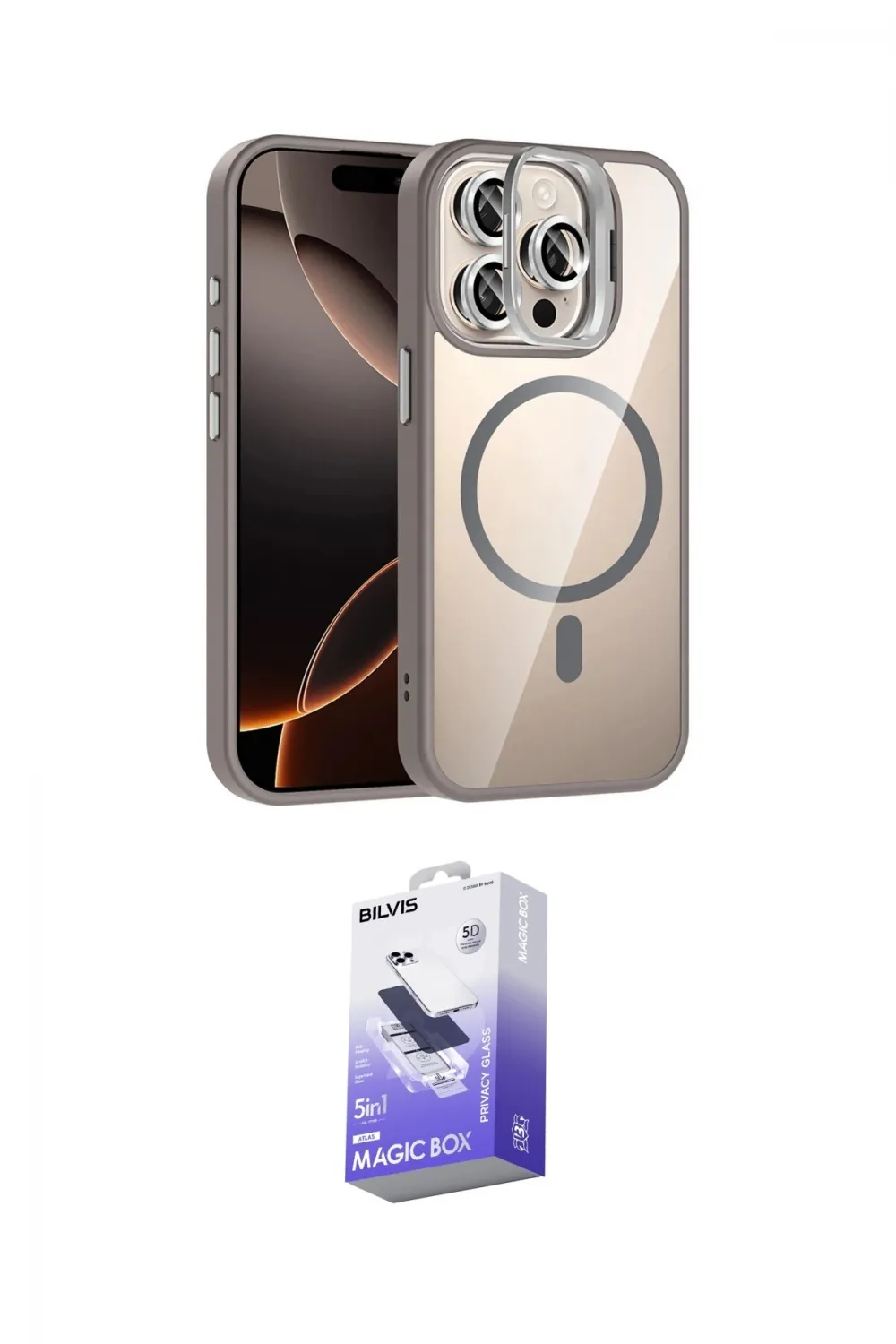 ieg™ iPhone 15 Pro Max Kılıf Yadigar Asil Koleksiyonu - Siyah Bilvis 5in1 5D Magic Hayalet Cam Ekran Koruyucu