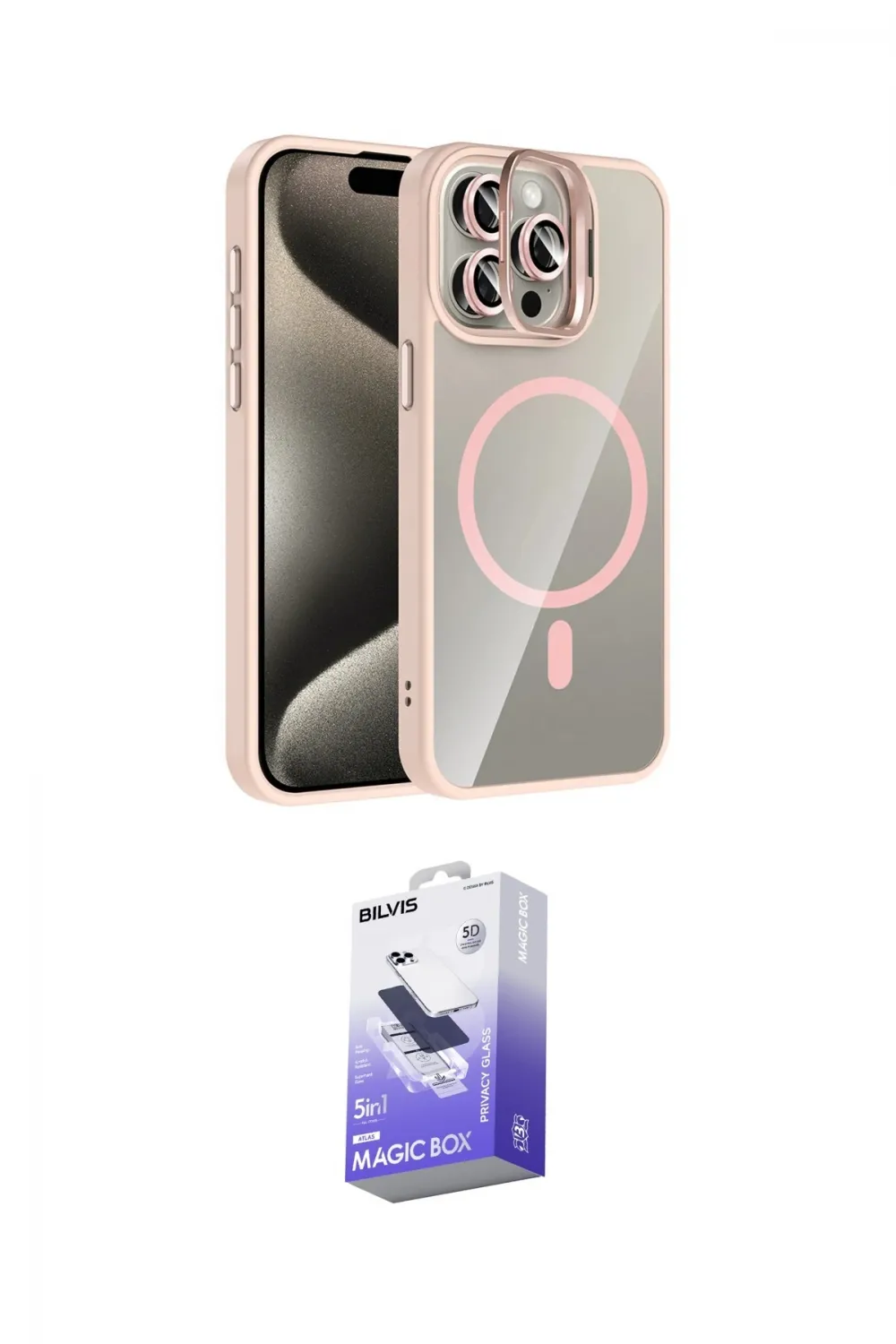 ieg™ iPhone 15 Pro Max Kılıf Yadigar Asil Koleksiyonu - Siyah Bilvis 5in1 5D Magic Hayalet Cam Ekran Koruyucu