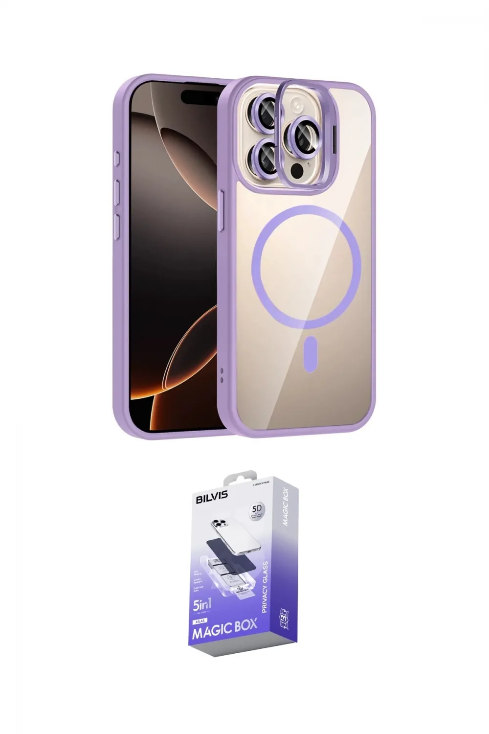 ieg™ iPhone 15 Pro Max Kılıf Yadigar Asil Koleksiyonu - Siyah Bilvis 5in1 5D Magic Hayalet Cam Ekran Koruyucu