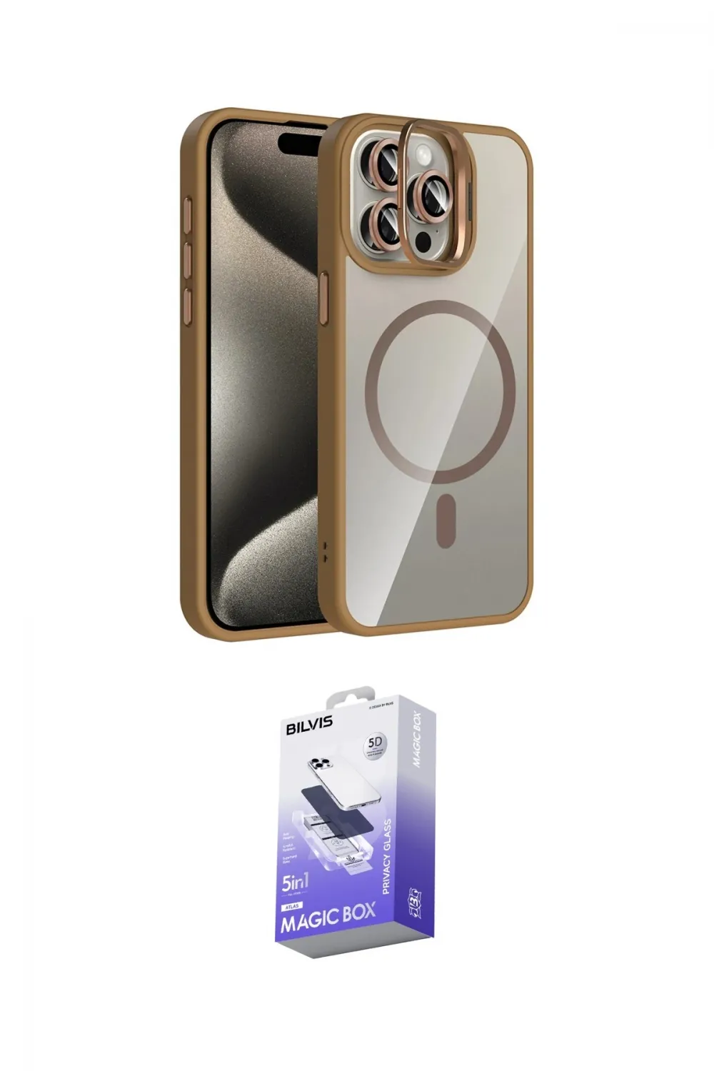 ieg™ iPhone 15 Pro Max Kılıf Yadigar Asil Koleksiyonu - Siyah Bilvis 5in1 5D Magic Hayalet Cam Ekran Koruyucu