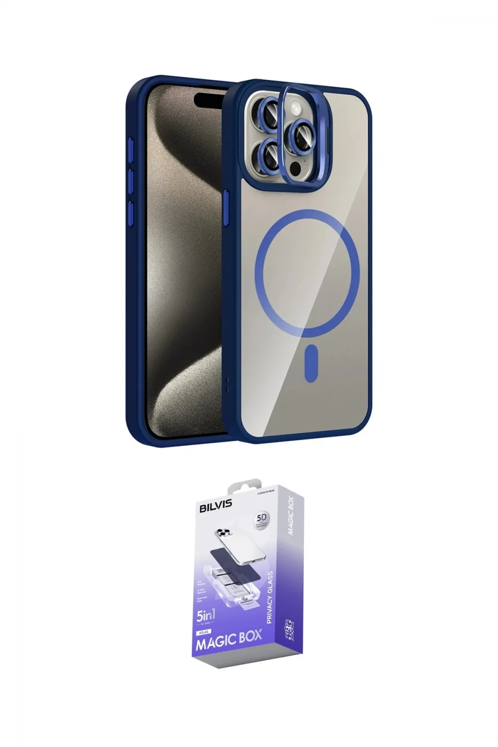 ieg™ iPhone 15 Pro Max Kılıf Yadigar Asil Koleksiyonu - Siyah Bilvis 5in1 5D Magic Hayalet Cam Ekran Koruyucu