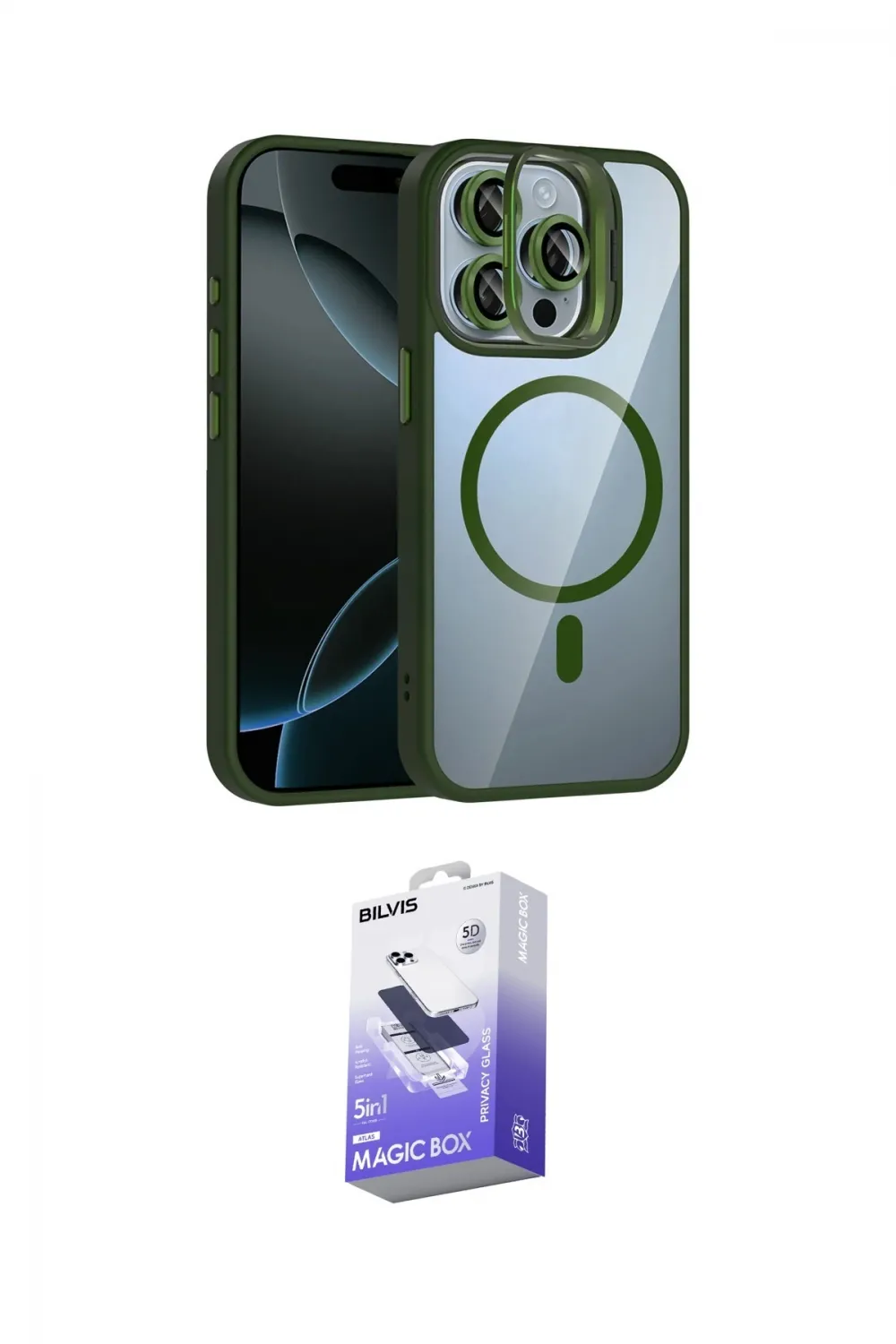 ieg™ iPhone 15 Pro Max Kılıf Yadigar Asil Koleksiyonu - Siyah Bilvis 5in1 5D Magic Hayalet Cam Ekran Koruyucu