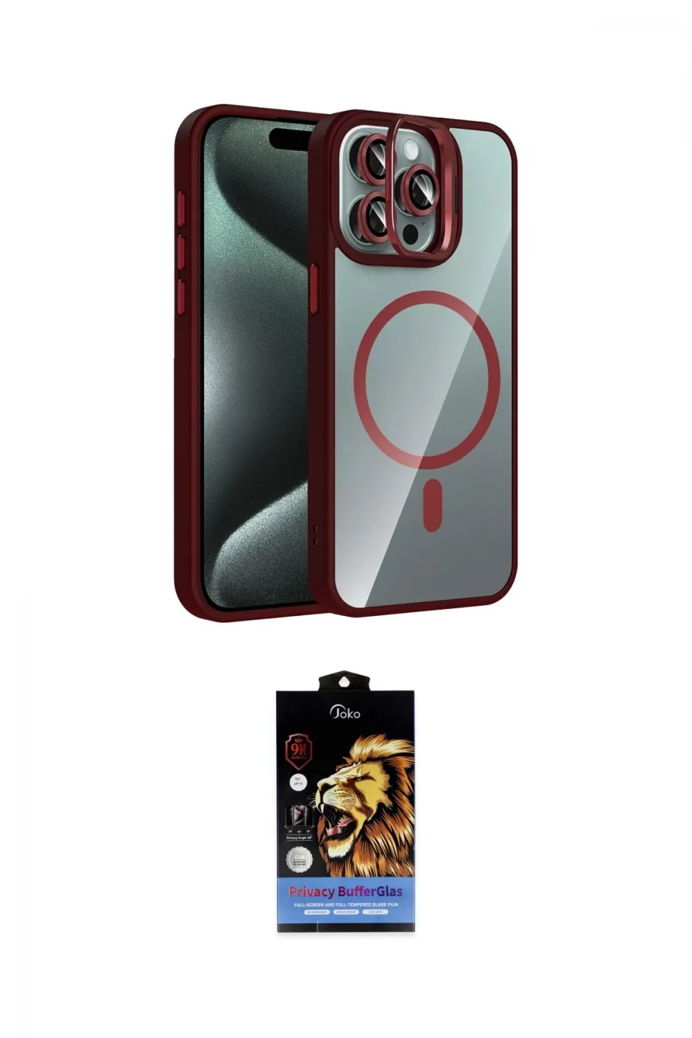 ieg™ iPhone 15 Pro Max Kılıf Yadigar Asil Koleksiyonu - Siyah Buffer Hayalet Cam Ekran Koruyucu