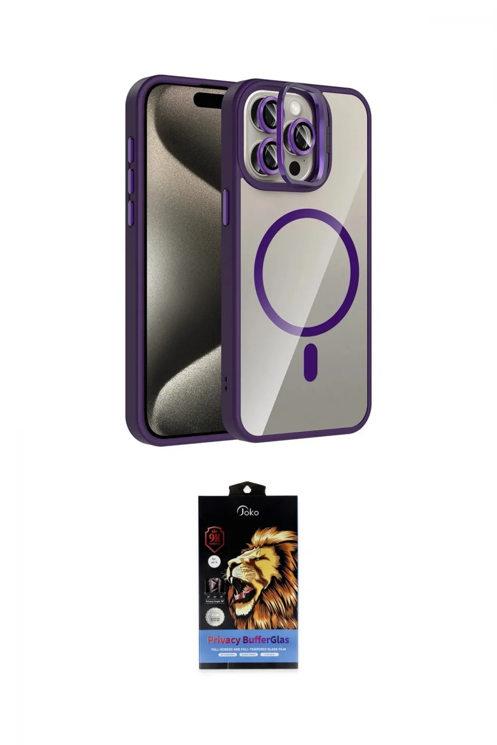 ieg™ iPhone 15 Pro Max Kılıf Yadigar Asil Koleksiyonu - Siyah Buffer Hayalet Cam Ekran Koruyucu