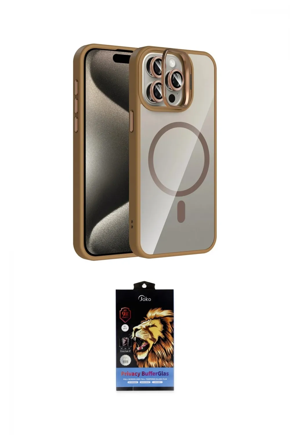 ieg™ iPhone 15 Pro Max Kılıf Yadigar Asil Koleksiyonu - Siyah Buffer Hayalet Cam Ekran Koruyucu