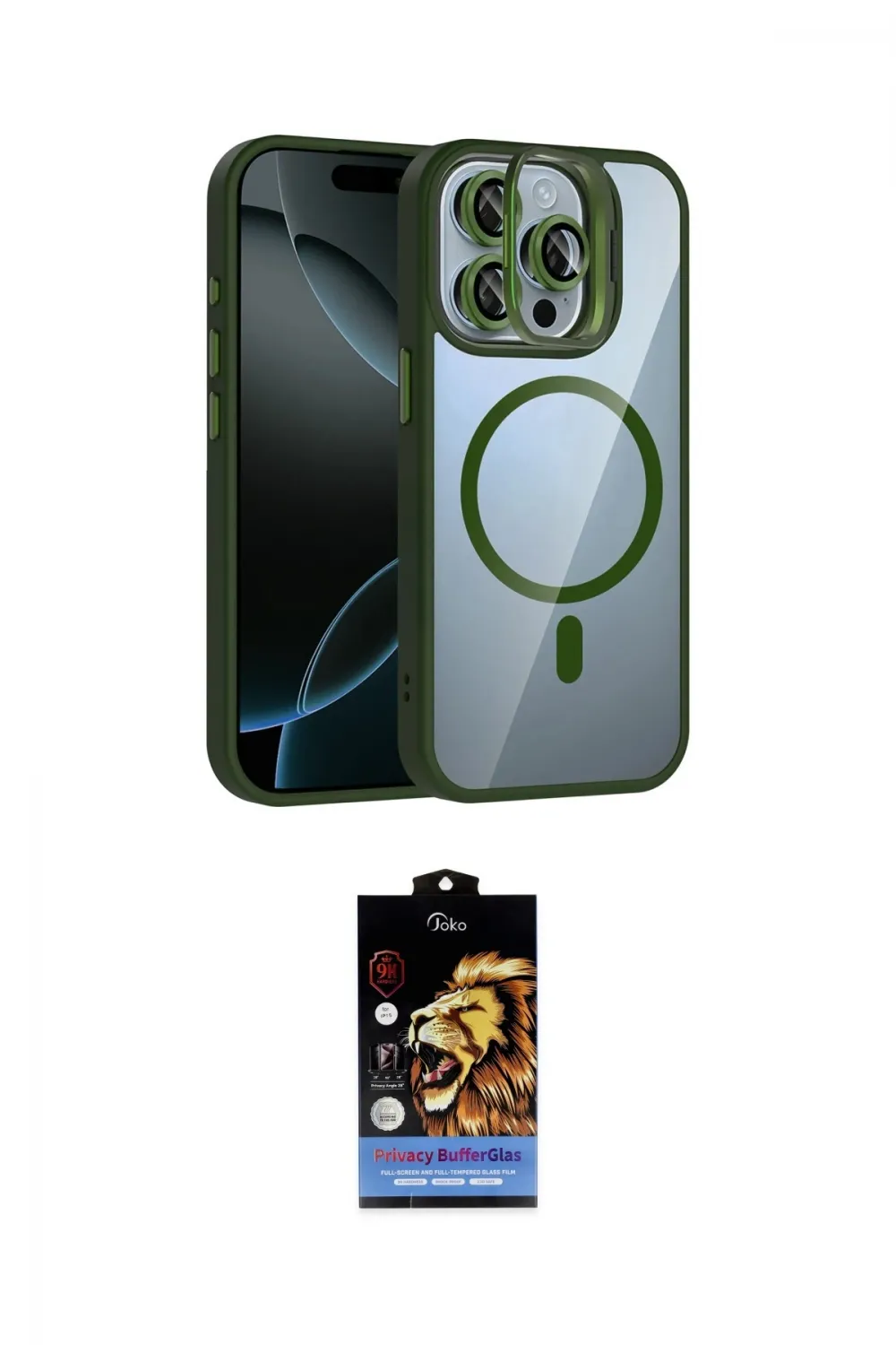 ieg™ iPhone 15 Pro Max Kılıf Yadigar Asil Koleksiyonu - Siyah Buffer Hayalet Cam Ekran Koruyucu