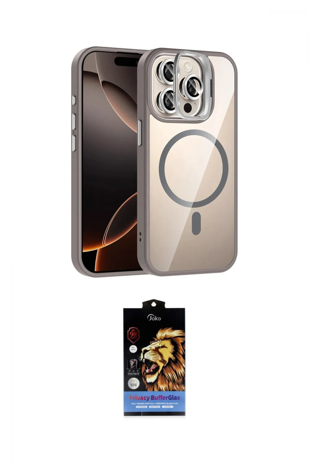 ieg™ iPhone 15 Pro Max Kılıf Yadigar Asil Koleksiyonu - Siyah Buffer Hayalet Cam Ekran Koruyucu