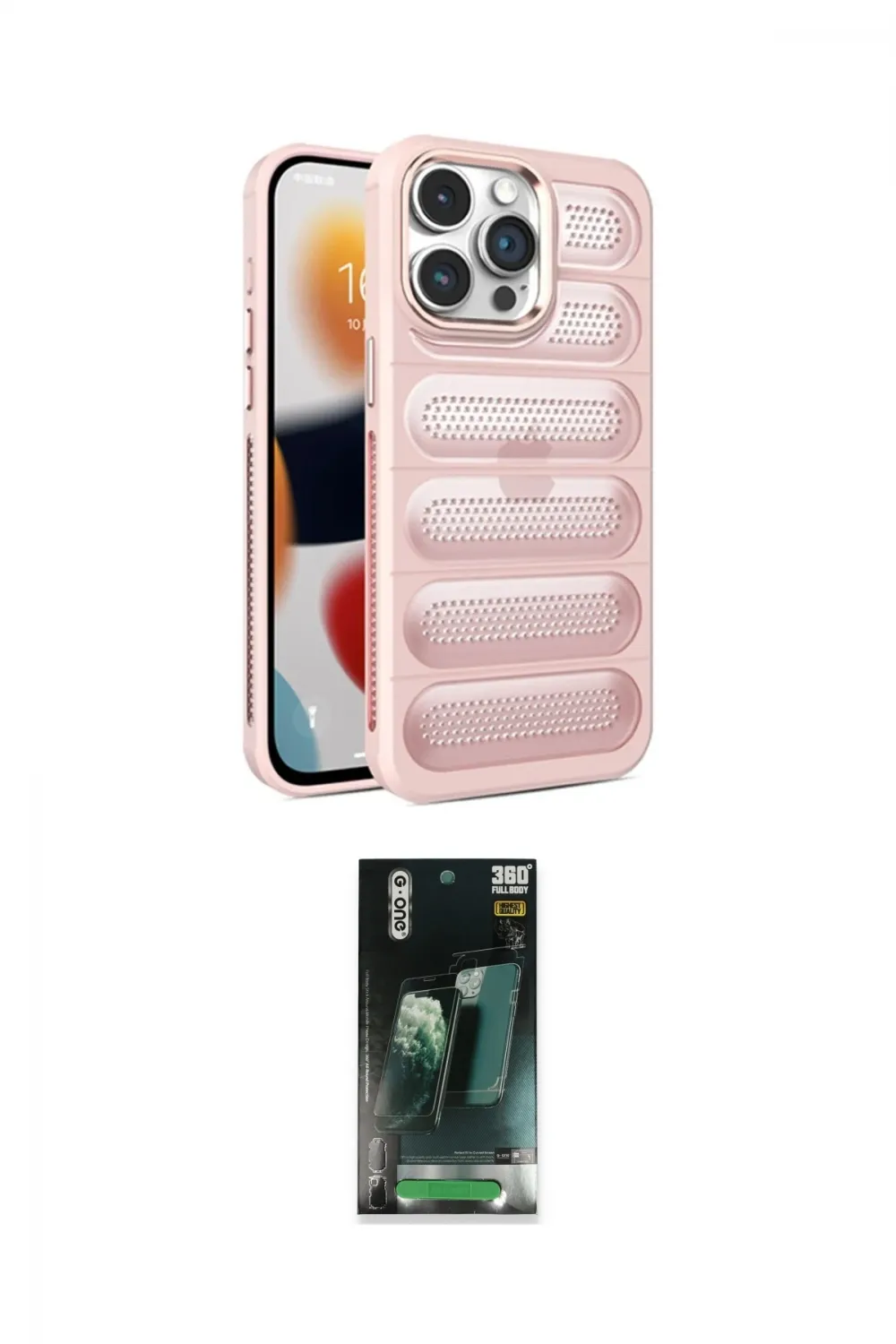 ieg™ iPhone 15 Pro Max Kılıf Yadigar Doku Özel Seri - Şeffaf 360 Full Body Arka Koruyucu