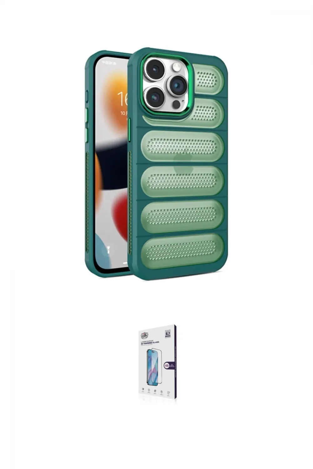 ieg™ iPhone 15 Pro Max Kılıf Yadigar Doku Özel Seri - Siyah Bilvis 0.18mm Plus Cam Ekran Koruyucu