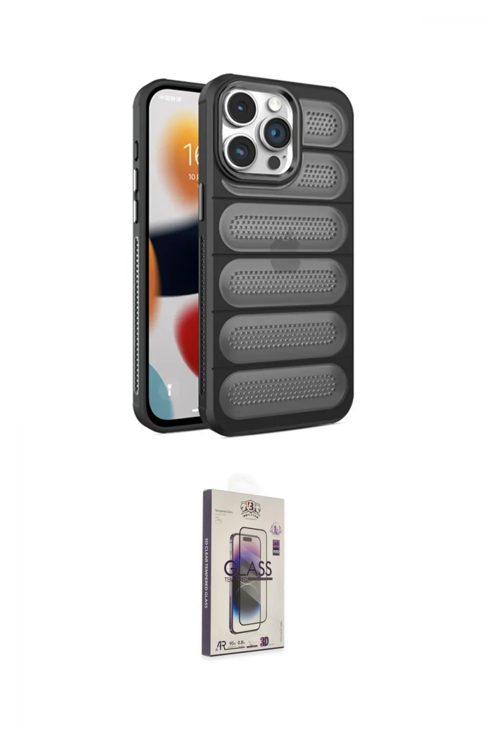 ieg™ iPhone 15 Pro Max Kılıf Yadigar Doku Özel Seri - Siyah Bilvis 3D Cam Ekran Koruyucu