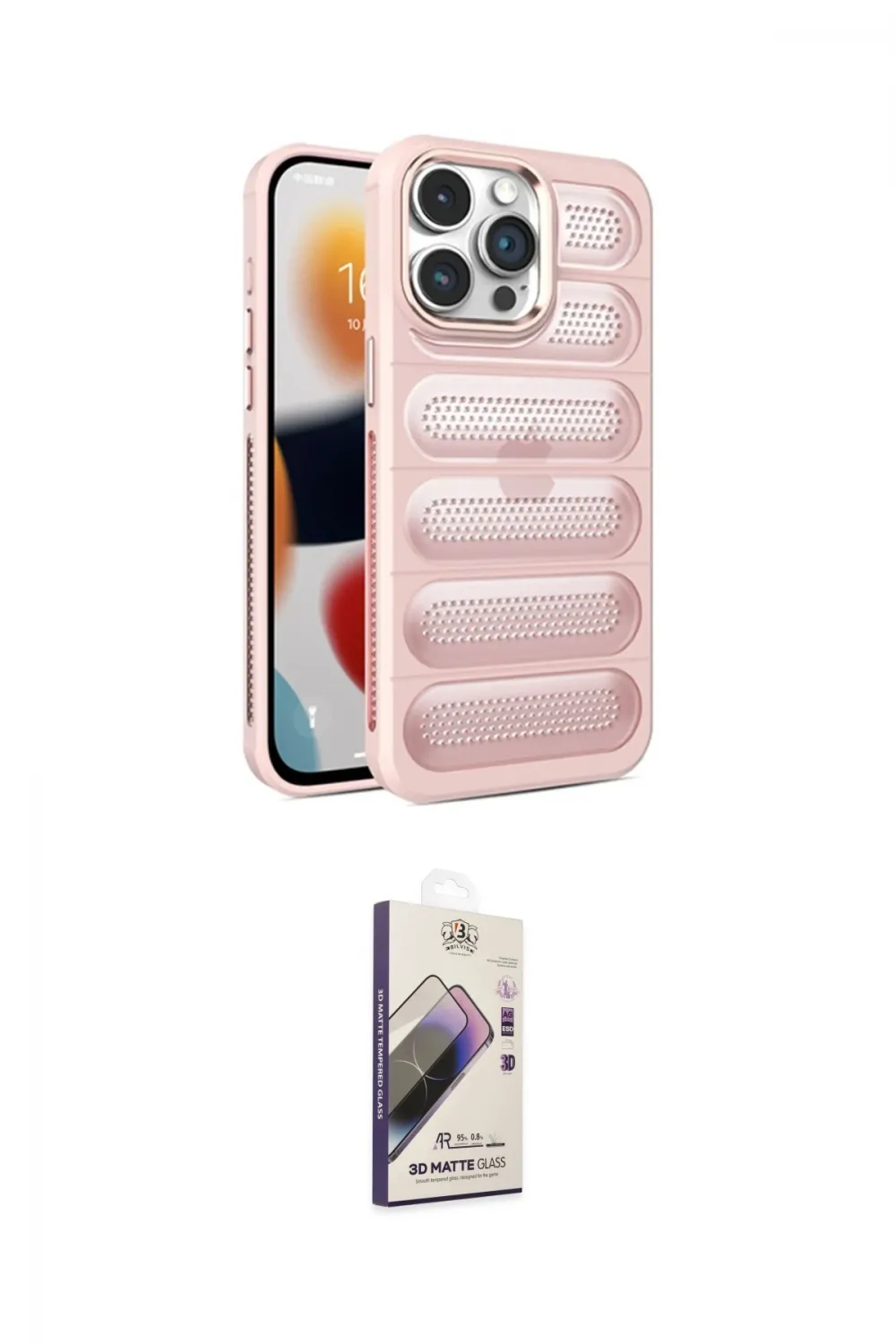 ieg™ iPhone 15 Pro Max Kılıf Yadigar Doku Özel Seri - Siyah Bilvis 3D Mat Cam Ekran Koruyucu