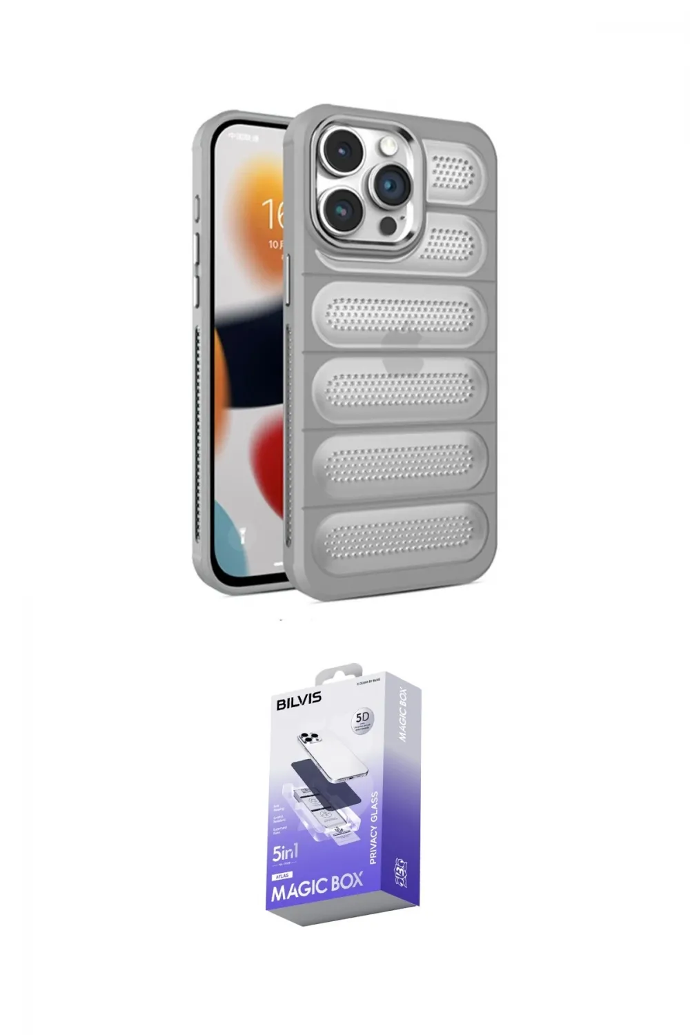 ieg™ iPhone 15 Pro Max Kılıf Yadigar Doku Özel Seri - Siyah Bilvis 5in1 5D Magic Hayalet Cam Ekran Koruyucu