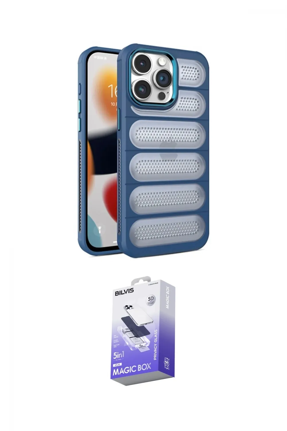 ieg™ iPhone 15 Pro Max Kılıf Yadigar Doku Özel Seri - Siyah Bilvis 5in1 5D Magic Hayalet Cam Ekran Koruyucu