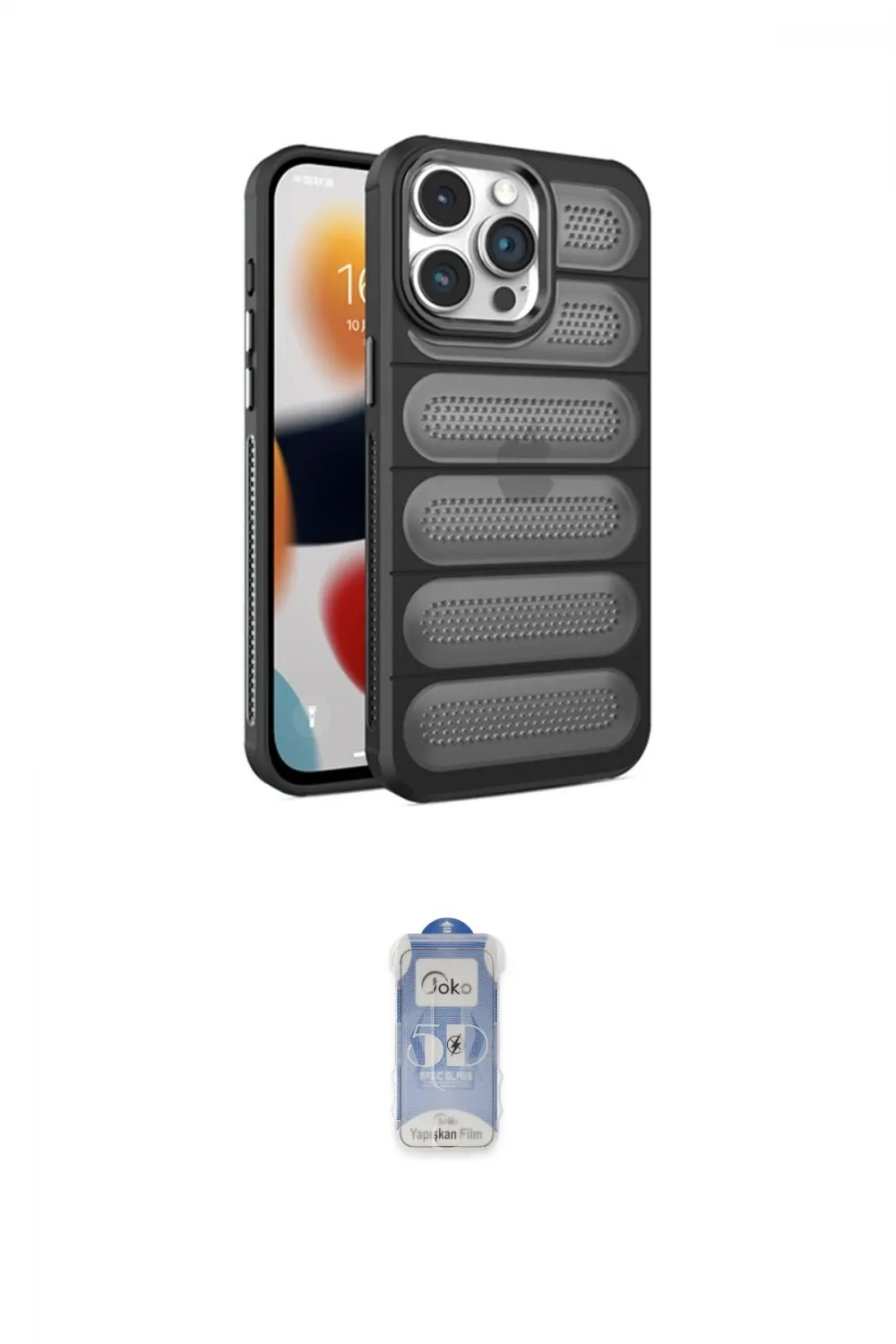 ieg™ iPhone 15 Pro Max Kılıf Yadigar Doku Özel Seri - Siyah Joko Magic 5D Cam