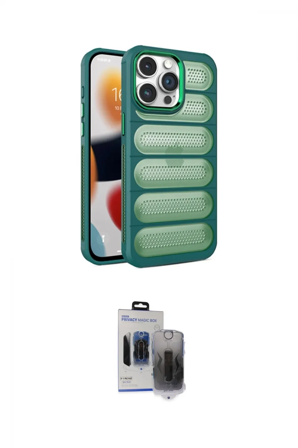 ieg™ iPhone 15 Pro Max Kılıf Yadigar Doku Özel Seri - Siyah Vanessa Magic Hayalet Cam