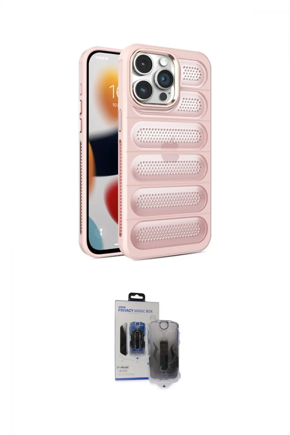 ieg™ iPhone 15 Pro Max Kılıf Yadigar Doku Özel Seri - Siyah Vanessa Magic Hayalet Cam
