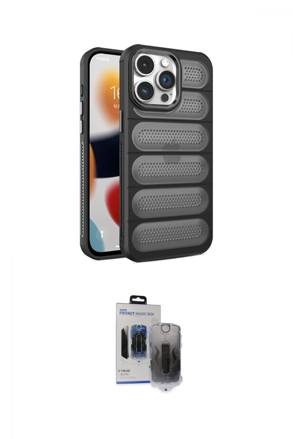 ieg™ iPhone 15 Pro Max Kılıf Yadigar Doku Özel Seri - Siyah Vanessa Magic Hayalet Cam