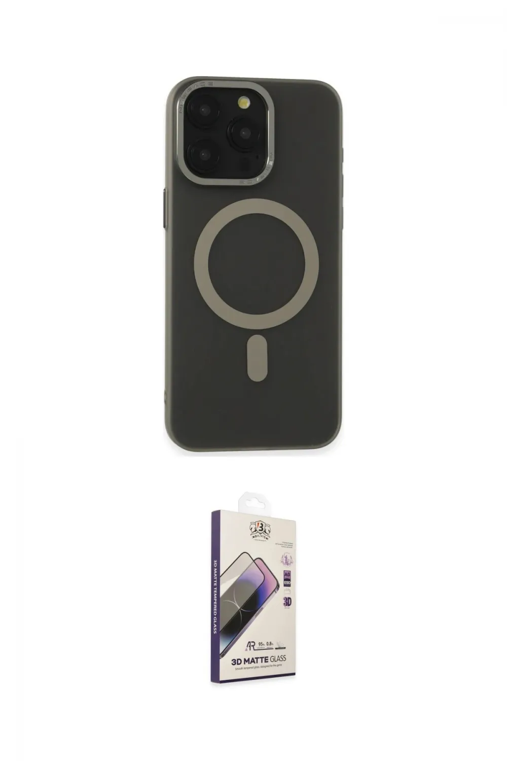 ieg™ iPhone 15 Pro Max Kılıf Yadigar Işık - Siyah Bilvis 3D Mat Cam Ekran Koruyucu