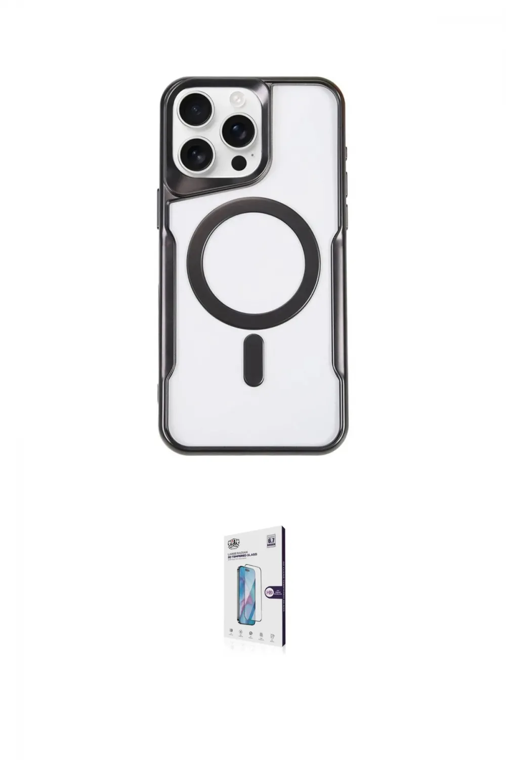 ieg™ iPhone 15 Pro Max Kılıf Yadigar Klasik Özel Seri - Siyah Bilvis 0.18mm Plus Cam Ekran Koruyucu