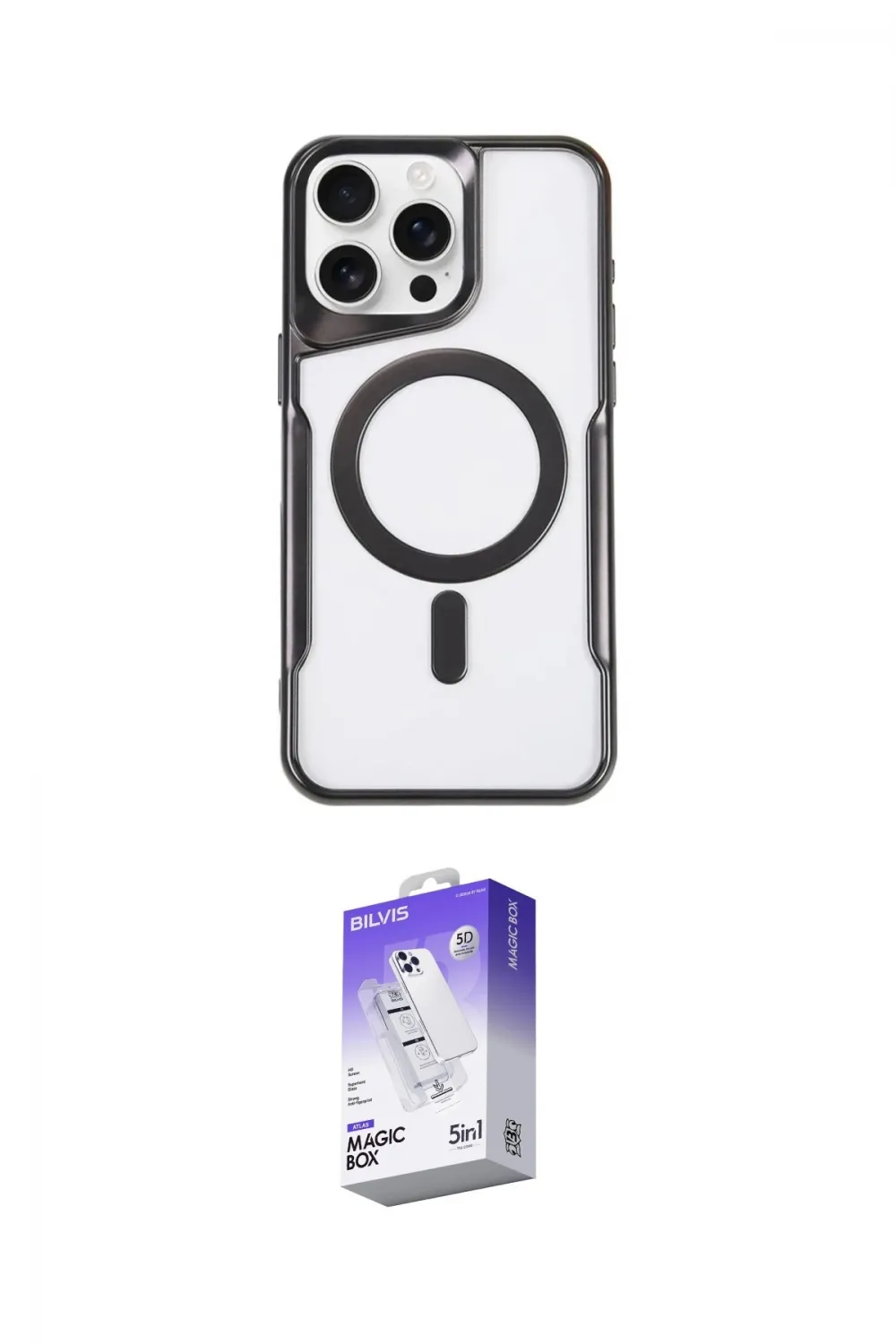 ieg™ iPhone 15 Pro Max Kılıf Yadigar Klasik Özel Seri - Siyah Bilvis 5in1 3D Magic Cam Ekran Koruyucu