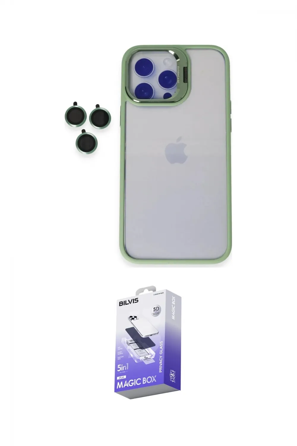 ieg™ iPhone 15 Pro Max Kılıf Yankı Asil Serisi - Siyah Bilvis 5in1 5D Magic Hayalet Cam Ekran Koruyucu