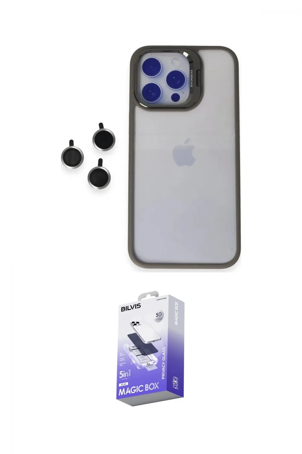 ieg™ iPhone 15 Pro Max Kılıf Yankı Asil Serisi - Siyah Bilvis 5in1 5D Magic Hayalet Cam Ekran Koruyucu