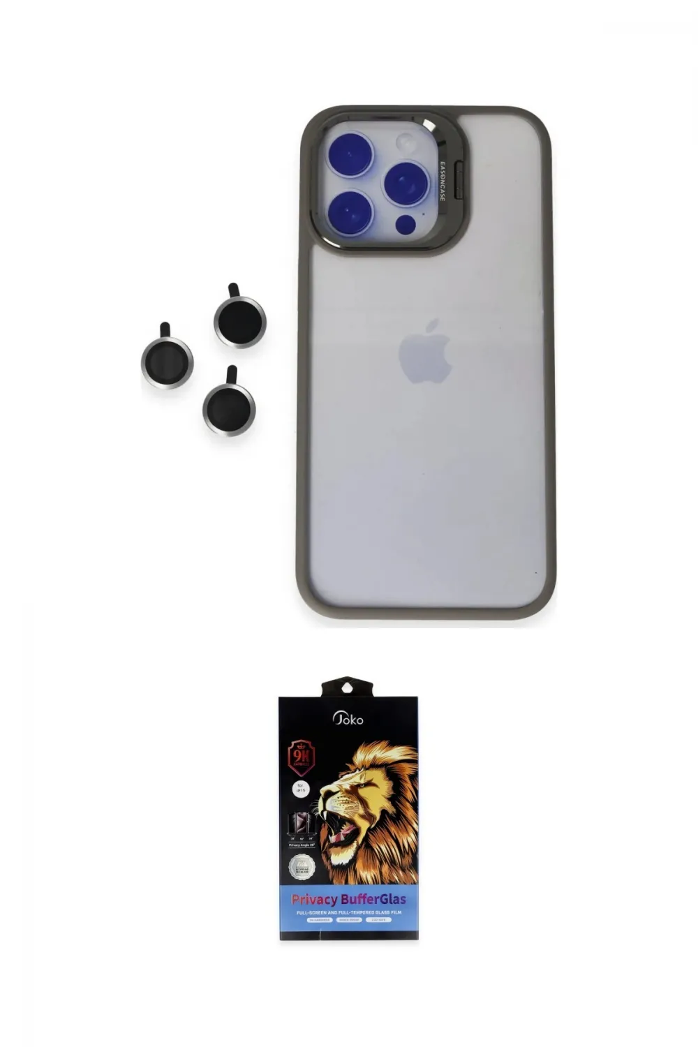 ieg™ iPhone 15 Pro Max Kılıf Yankı Asil Serisi - Siyah Buffer Hayalet Cam Ekran Koruyucu