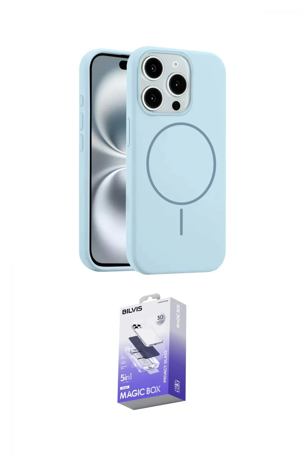 ieg™ iPhone 15 Pro Max Kılıf Yankı Form Serisi - Siyah Bilvis 5in1 5D Magic Hayalet Cam Ekran Koruyucu