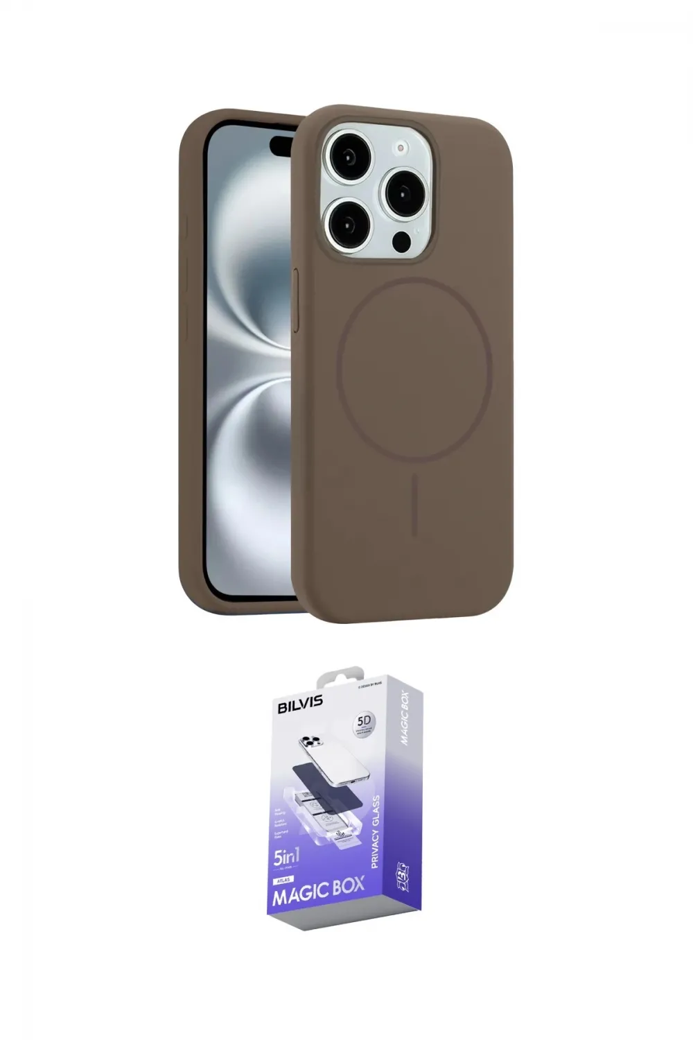 ieg™ iPhone 15 Pro Max Kılıf Yankı Form Serisi - Siyah Bilvis 5in1 5D Magic Hayalet Cam Ekran Koruyucu