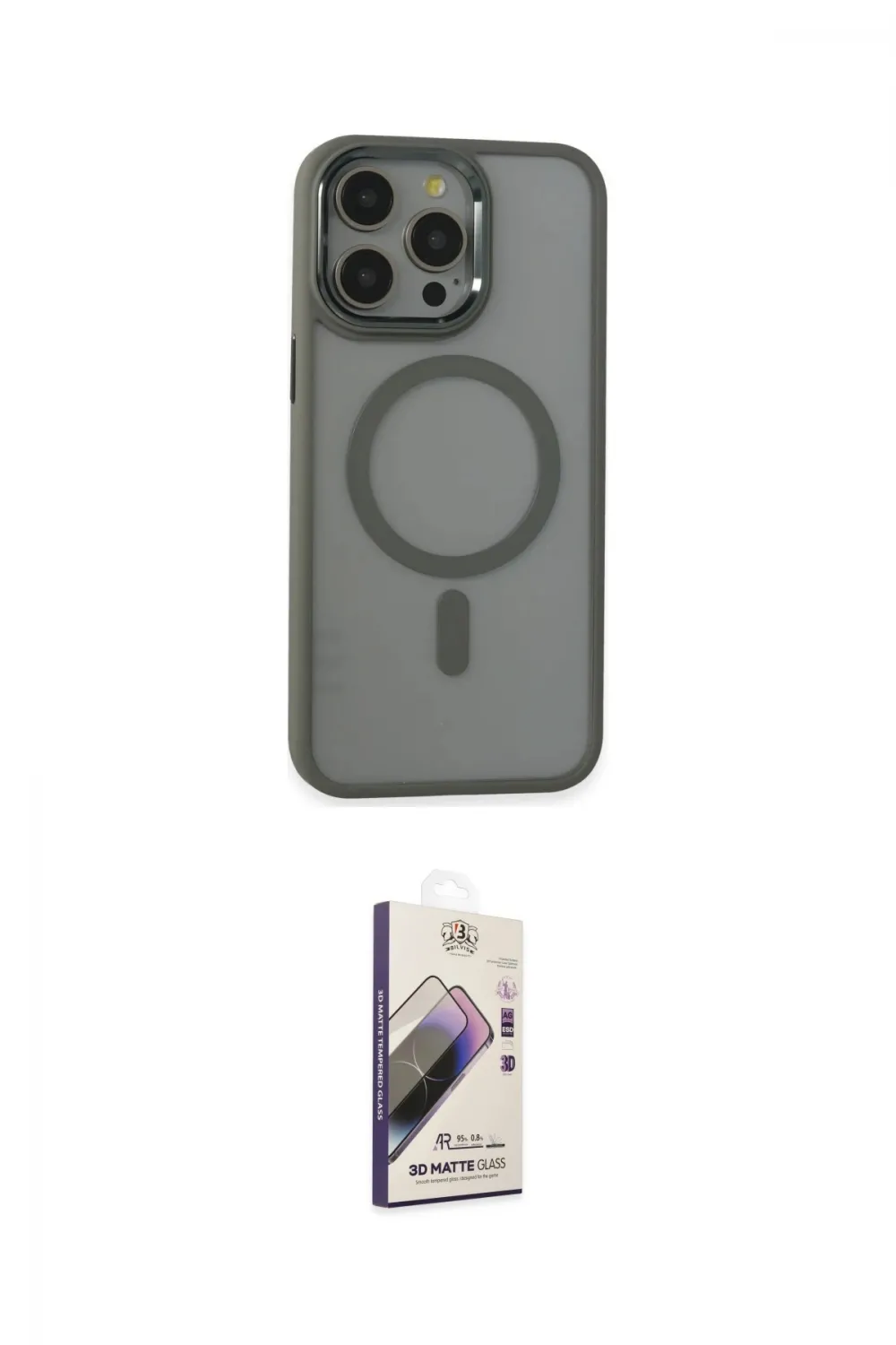ieg™ iPhone 15 Pro Max Kılıf Yankı Işık Özel Seri - Siyah Bilvis 3D Mat Cam Ekran Koruyucu