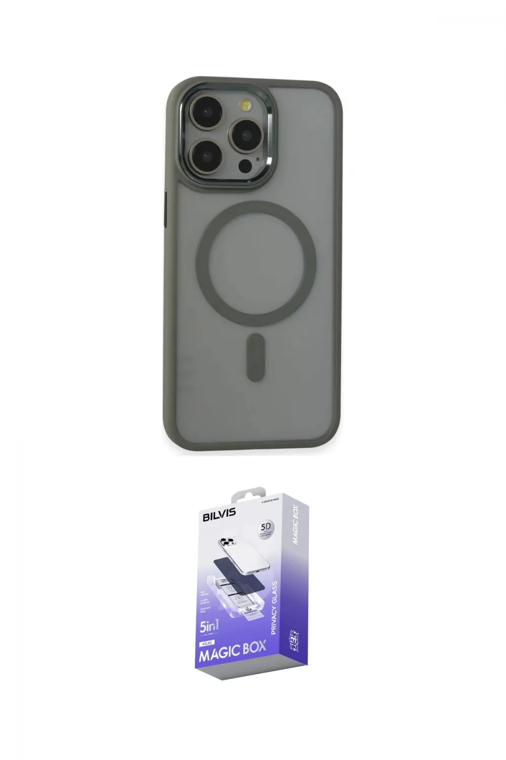 ieg™ iPhone 15 Pro Max Kılıf Yankı Işık Özel Seri - Siyah Bilvis 5in1 5D Magic Hayalet Cam Ekran Koruyucu
