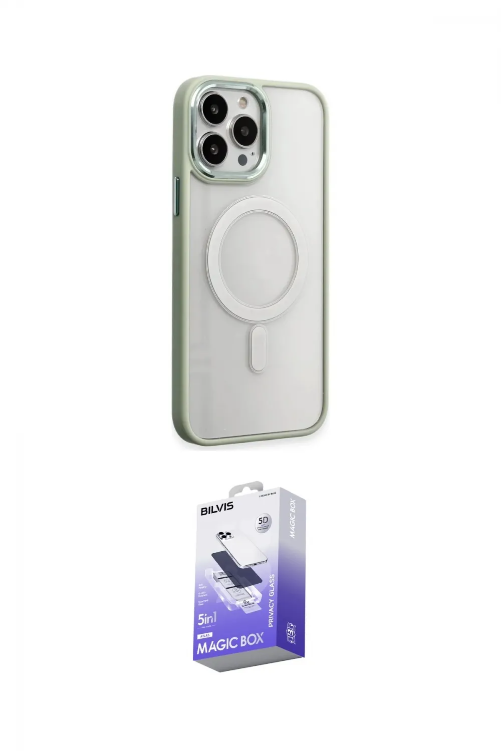 ieg™ iPhone 15 Pro Max Kılıf Yankı Işık Özel Seri - Siyah Bilvis 5in1 5D Magic Hayalet Cam Ekran Koruyucu