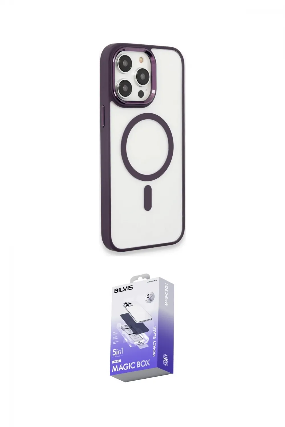 ieg™ iPhone 15 Pro Max Kılıf Yankı Işık Özel Seri - Siyah Bilvis 5in1 5D Magic Hayalet Cam Ekran Koruyucu
