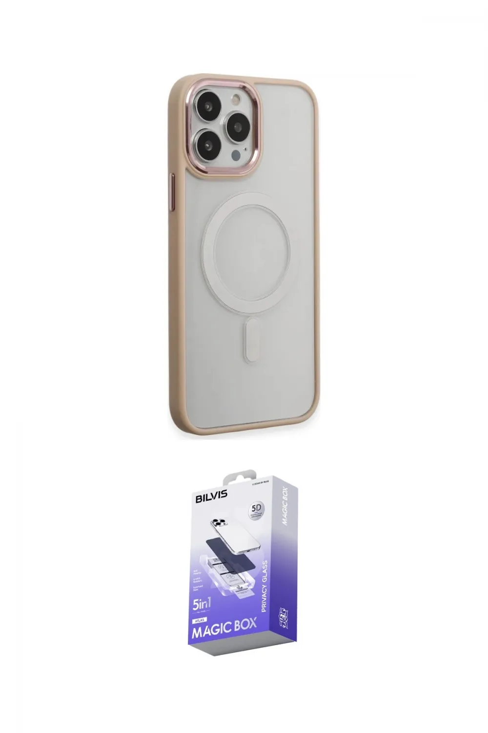ieg™ iPhone 15 Pro Max Kılıf Yankı Işık Özel Seri - Siyah Bilvis 5in1 5D Magic Hayalet Cam Ekran Koruyucu