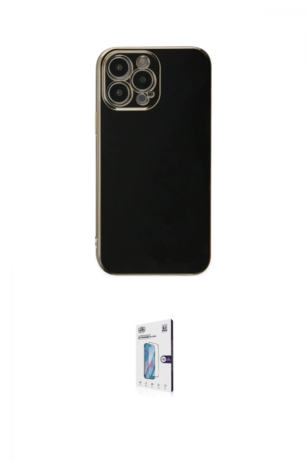 ieg™ iPhone 15 Pro Max Kılıf Yankı Serisi - Siyah Bilvis 0.18mm Plus Cam Ekran Koruyucu