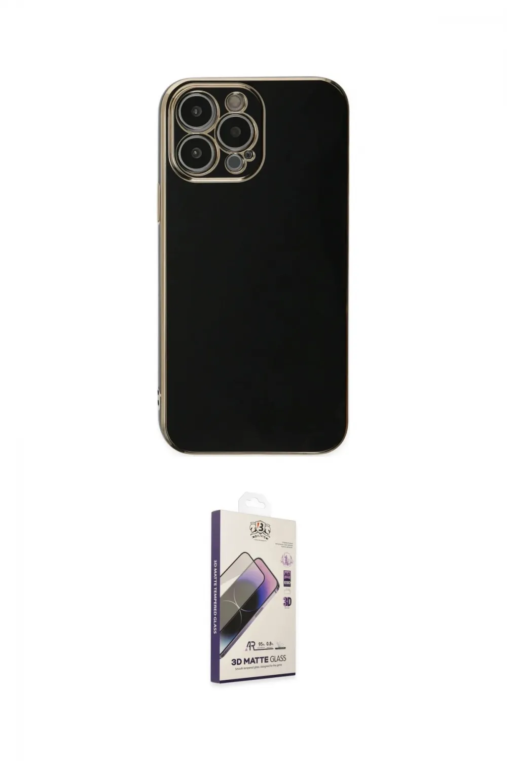 ieg™ iPhone 15 Pro Max Kılıf Yankı Serisi - Siyah Bilvis 3D Mat Cam Ekran Koruyucu