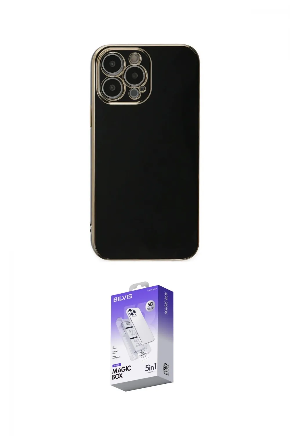 ieg™ iPhone 15 Pro Max Kılıf Yankı Serisi - Siyah Bilvis 5in1 3D Magic Cam Ekran Koruyucu