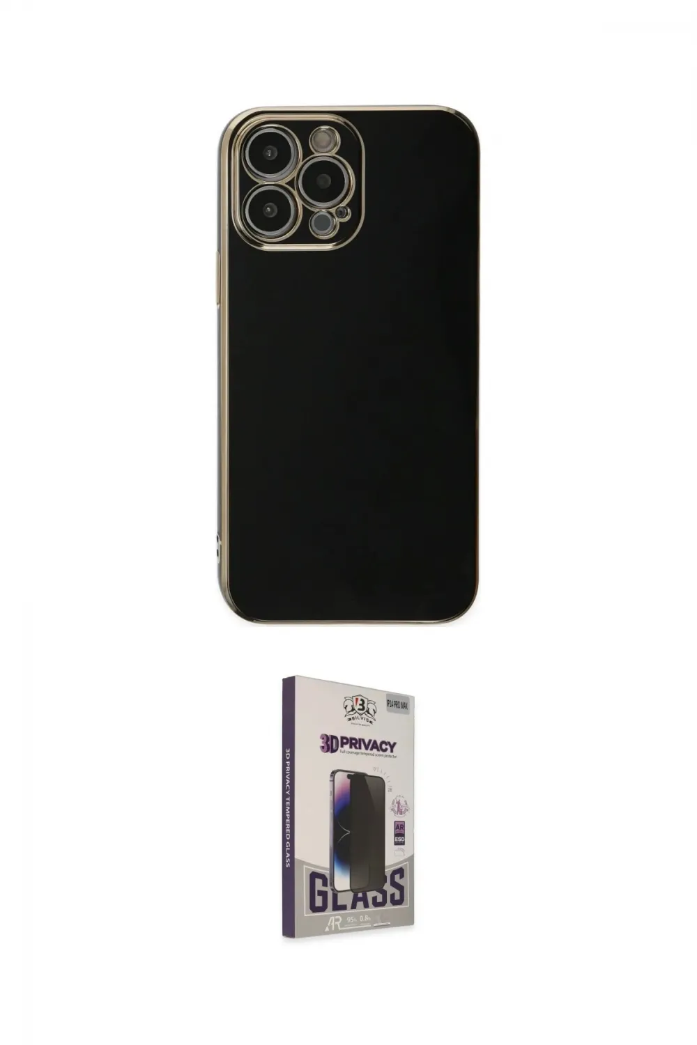ieg™ iPhone 15 Pro Max Kılıf Yankı Serisi - Siyah Bilvis Hayalet Cam Ekran Koruyucu