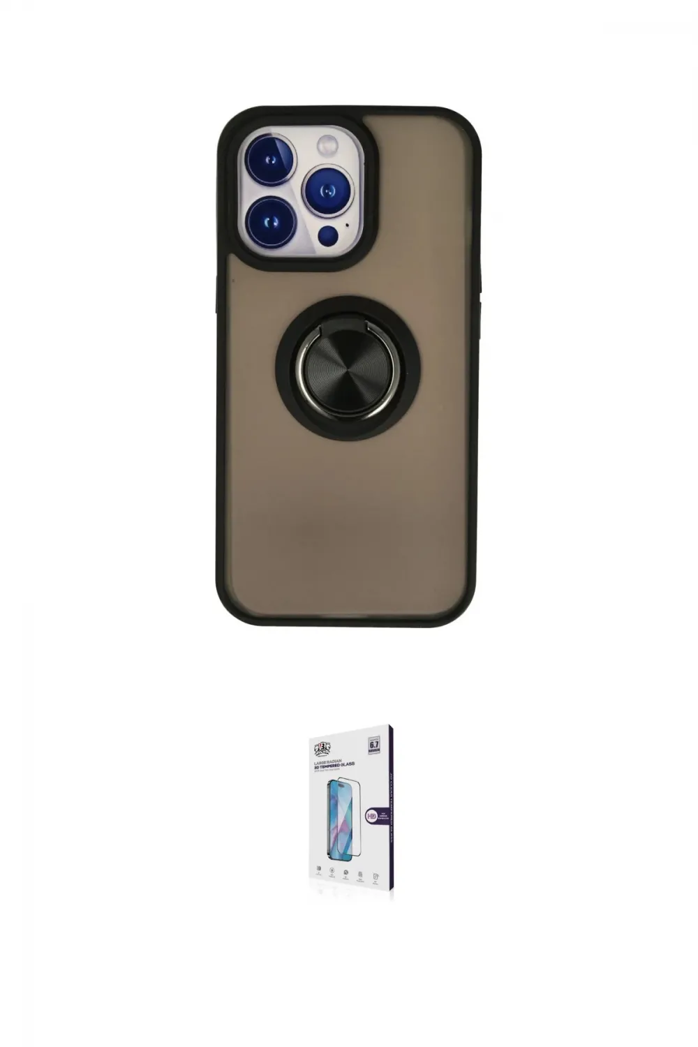ieg™ iPhone 15 Pro Max Kılıf Yörünge Çizgi - Siyah Bilvis 0.18mm Plus Cam Ekran Koruyucu
