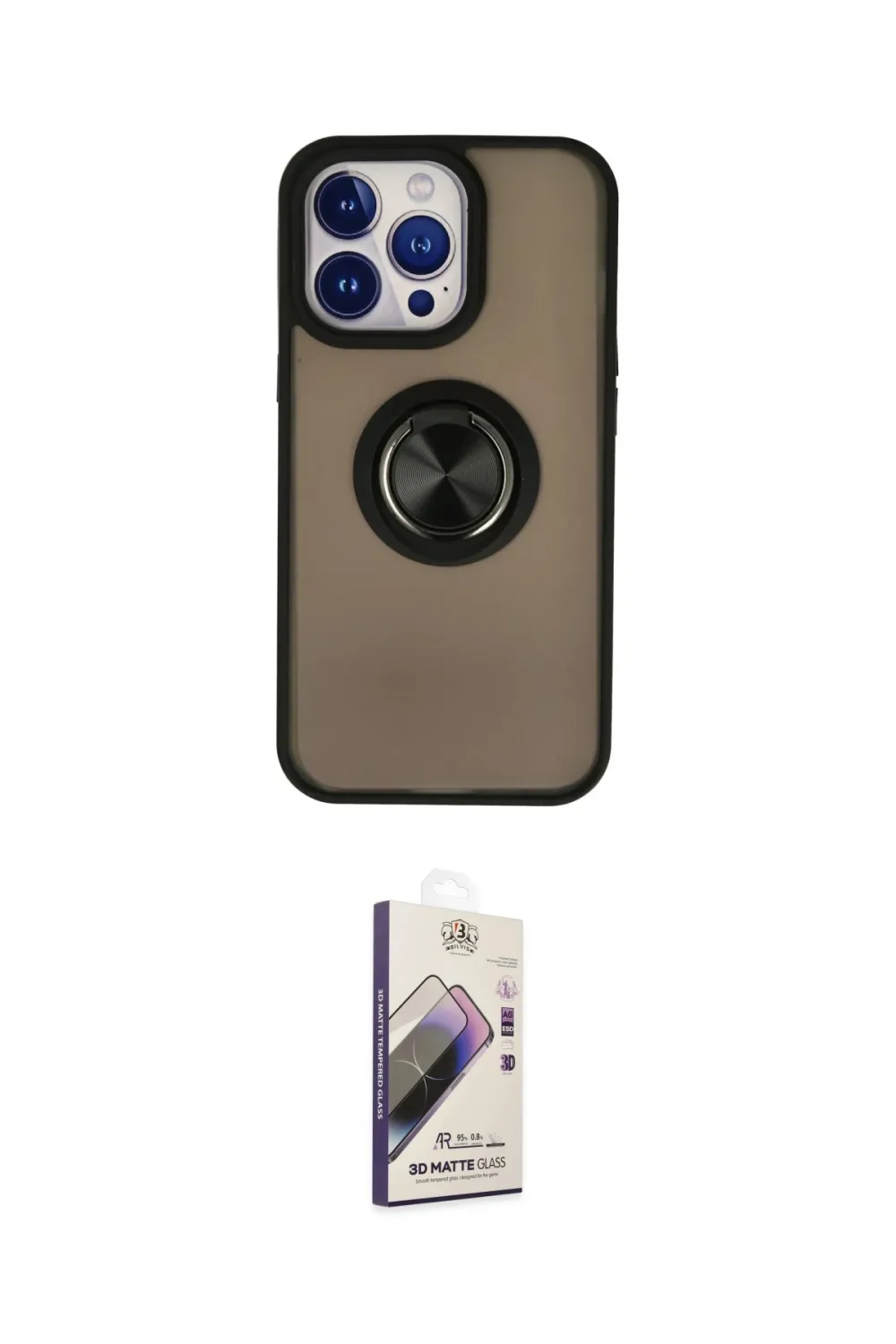 ieg™ iPhone 15 Pro Max Kılıf Yörünge Çizgi - Siyah Bilvis 3D Mat Cam Ekran Koruyucu