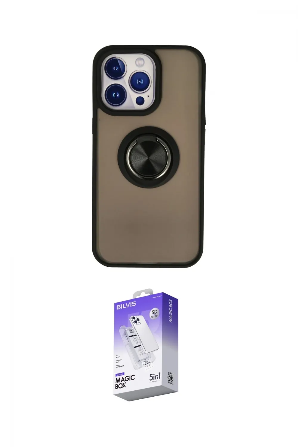 ieg™ iPhone 15 Pro Max Kılıf Yörünge Çizgi - Siyah Bilvis 5in1 3D Magic Cam Ekran Koruyucu