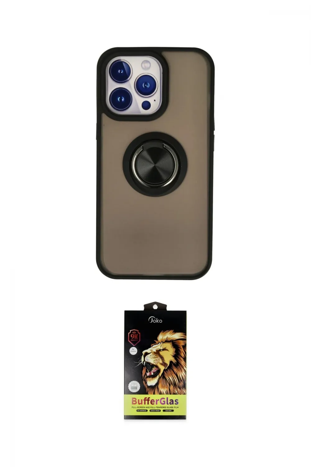 ieg™ iPhone 15 Pro Max Kılıf Yörünge Çizgi - Siyah Buffer Cam Ekran Koruyucu