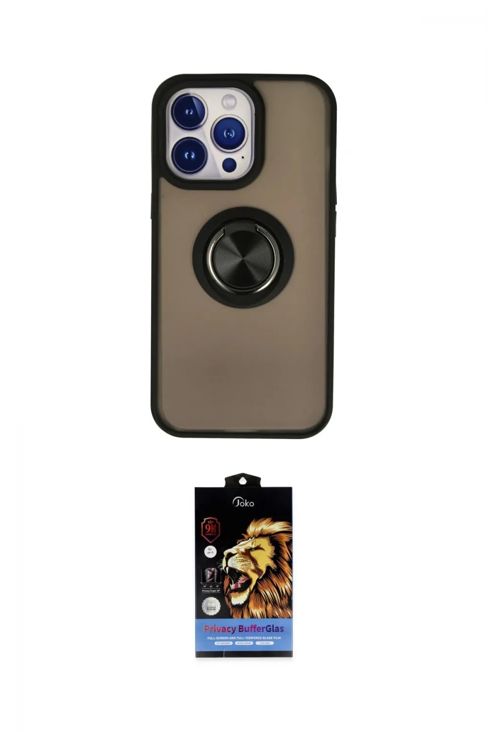 ieg™ iPhone 15 Pro Max Kılıf Yörünge Çizgi - Siyah Buffer Hayalet Cam Ekran Koruyucu