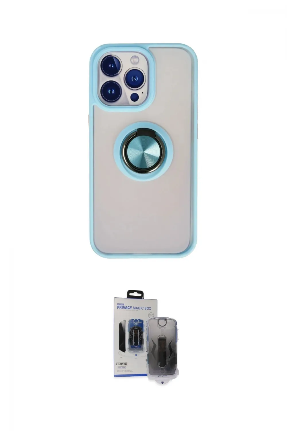 ieg™ iPhone 15 Pro Max Kılıf Yörünge Çizgi - Siyah Vanessa Magic Hayalet Cam