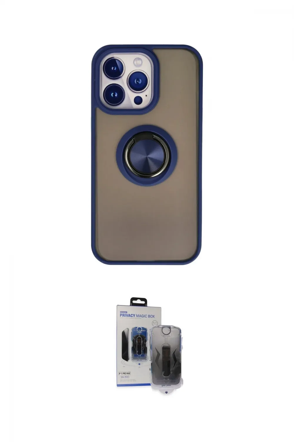 ieg™ iPhone 15 Pro Max Kılıf Yörünge Çizgi - Siyah Vanessa Magic Hayalet Cam