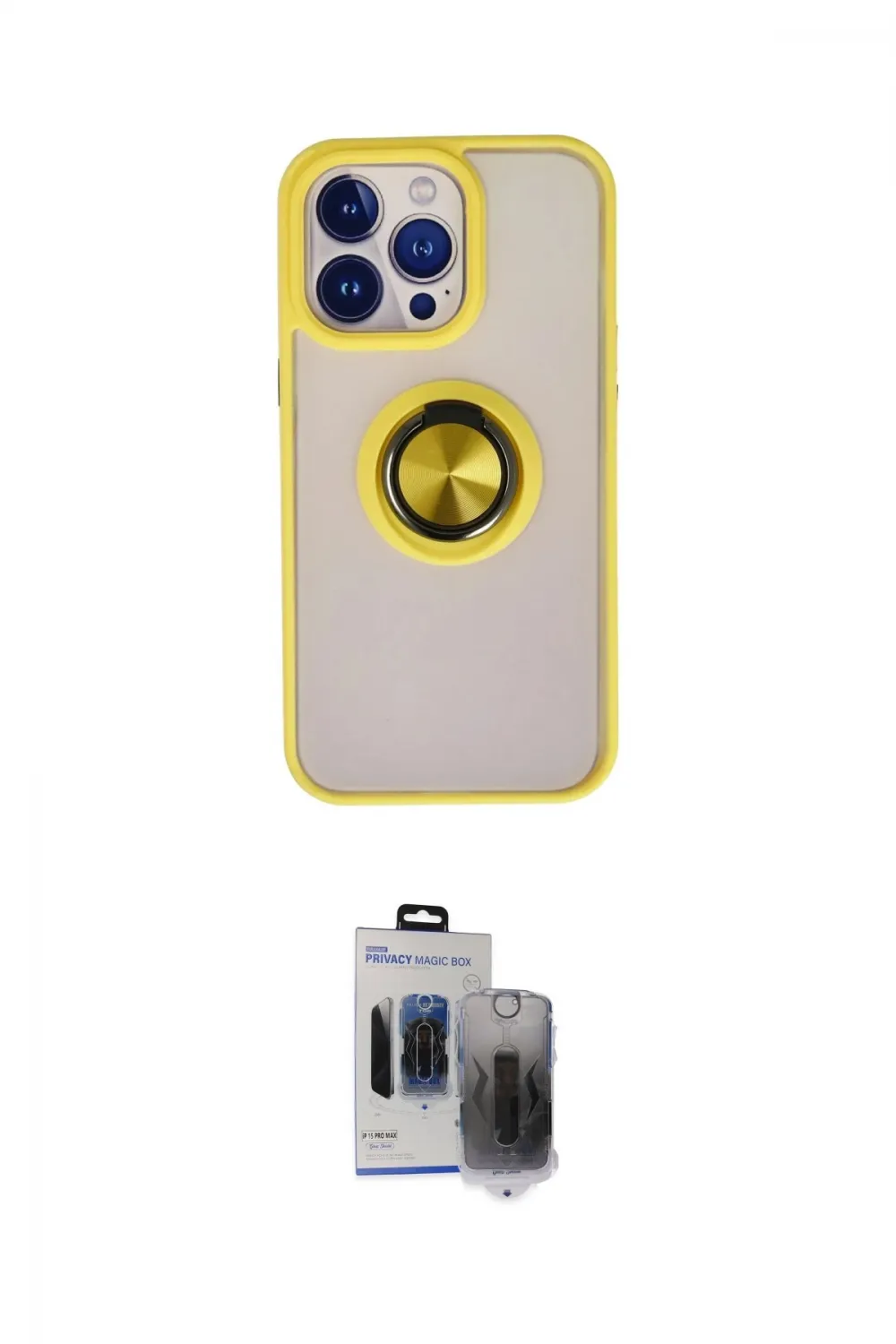 ieg™ iPhone 15 Pro Max Kılıf Yörünge Çizgi - Siyah Vanessa Magic Hayalet Cam