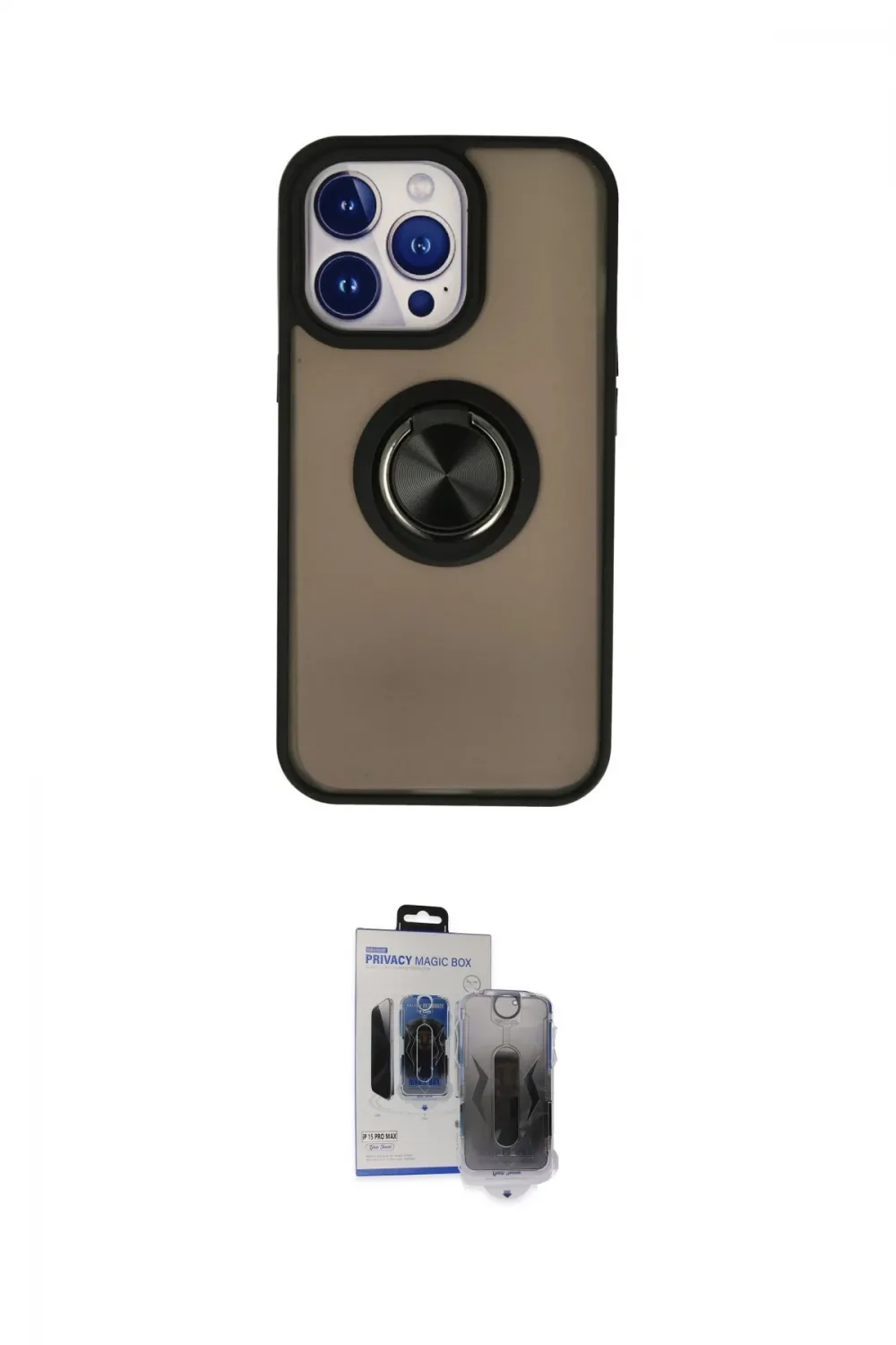 ieg™ iPhone 15 Pro Max Kılıf Yörünge Çizgi - Siyah Vanessa Magic Hayalet Cam