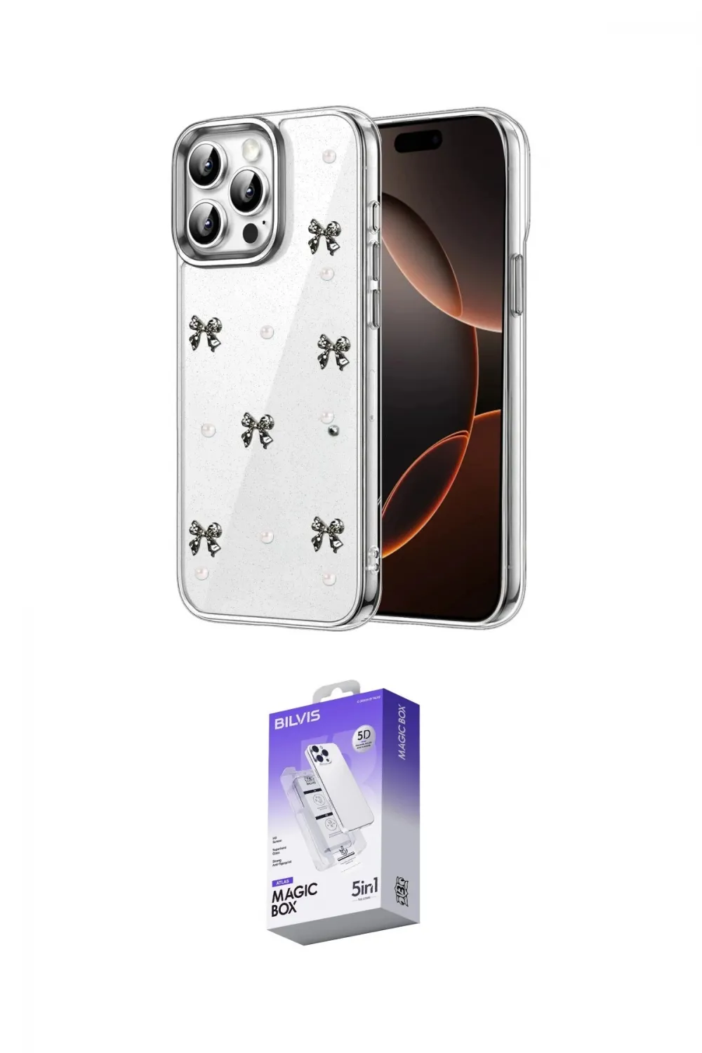 ieg™ iPhone 15 Pro Max Kılıf Yörünge Form - Siyah Bilvis 5in1 3D Magic Cam Ekran Koruyucu